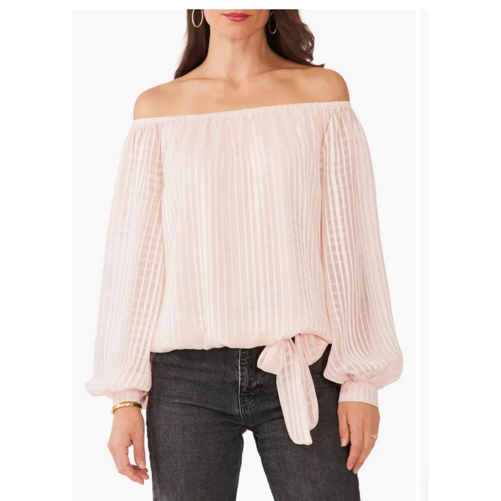 Vince Camuto Satin‎ Stripe Off the Shoulder Top/Blouse/Shirt Sz L, peach